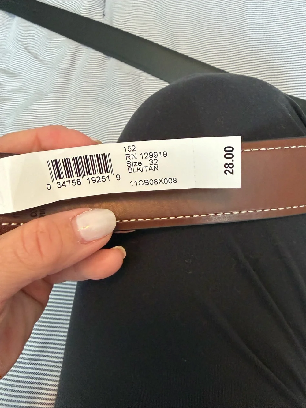 croft & barrow Brown Leather Belt with White Stitching